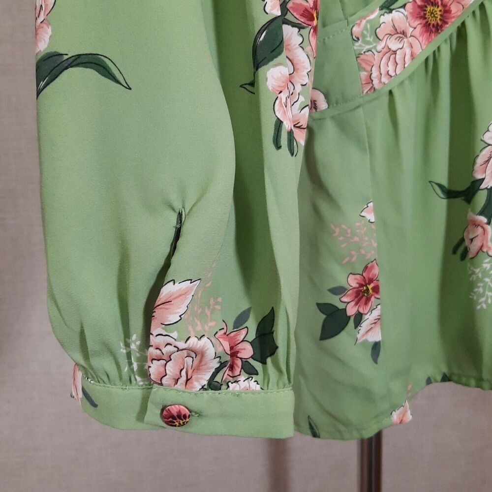 LOFT Babydoll Peasant Top Size Medium Empire CottageCore Boho Chic Floral Green - Picture 5 of 15
